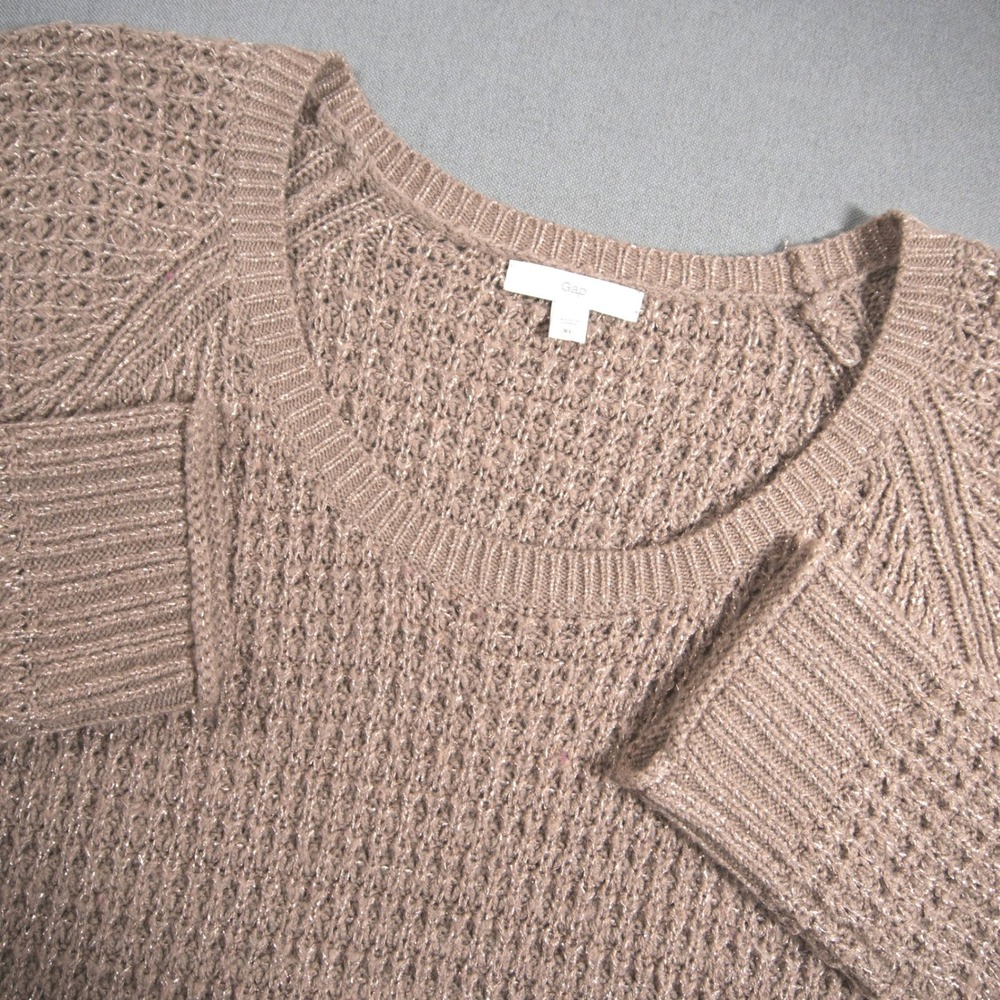 Gap Knit Waffle Wool Blend Metallic Raglan Women Sweater XL Coastal Prep Y2K